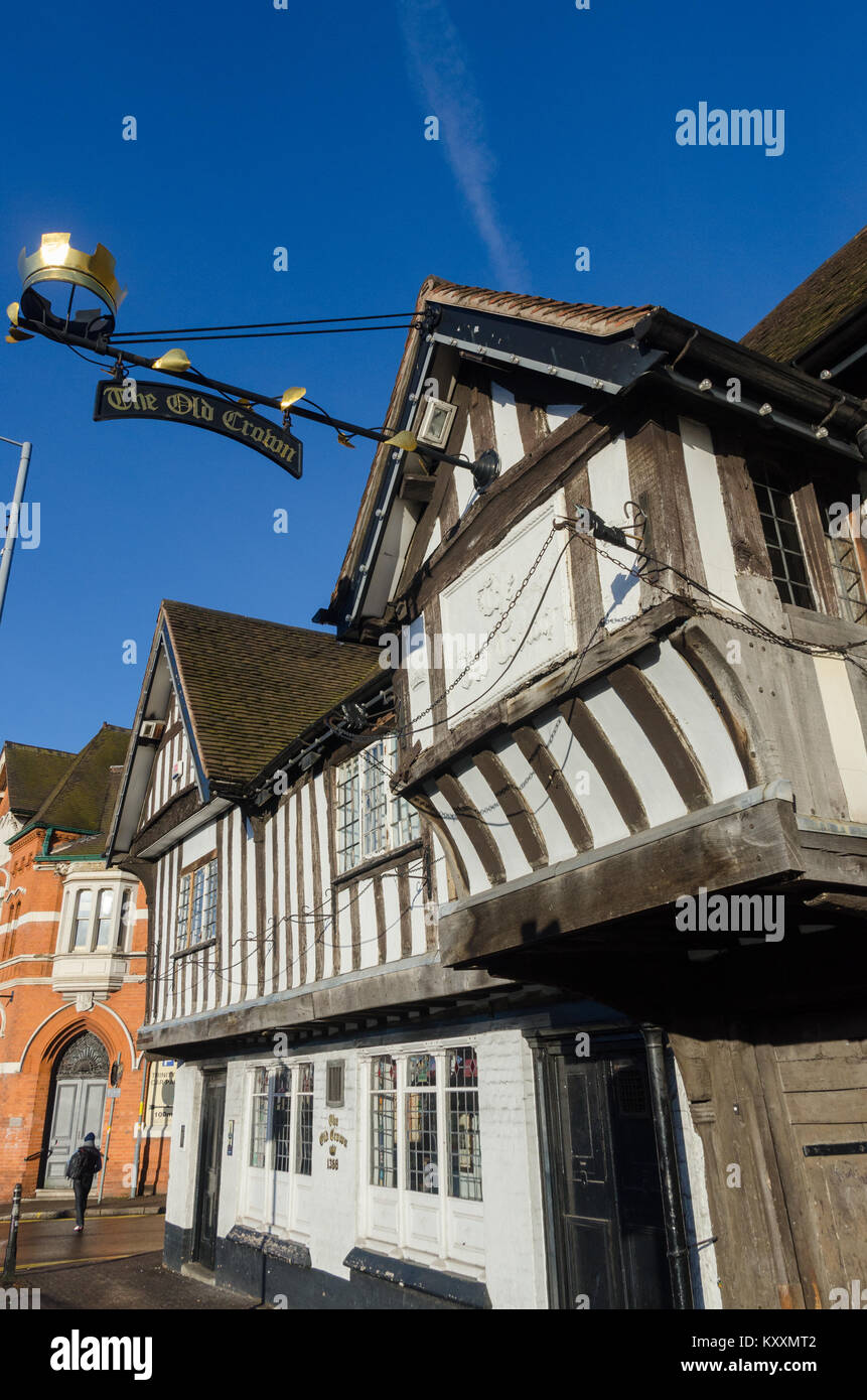 The Old Crown Pub in Deritend, Digbeth, Birmingham ist der älteste erhaltene Profanbau in Birmingham aus dem 14. Jahrhundert Stockfoto