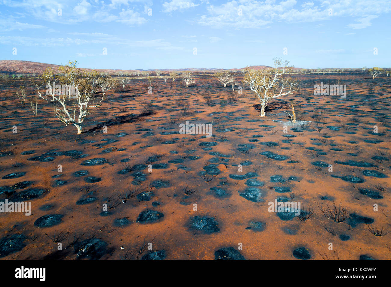 Verbrannte australische Landschaft, Pilbara in Westaustralien Stockfoto