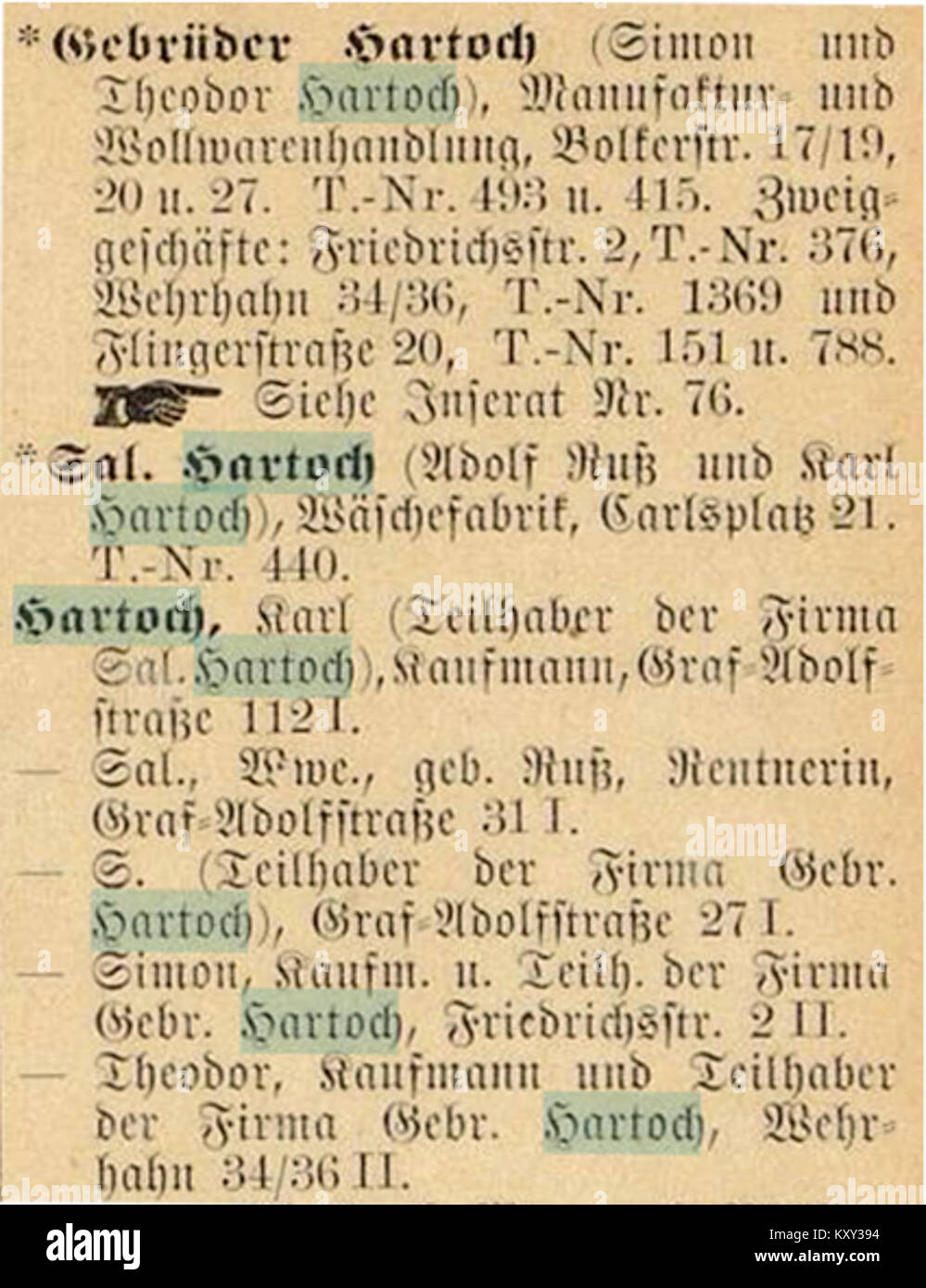Gebrüder Hartoch in Adressbuch 1902 Stockfoto