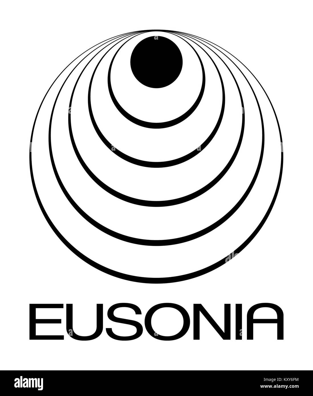 Das Logo von Eusonia Records ist ein Schlüsselsymbol für das Independent Music Label, das dafür bekannt ist, verschiedene Genres und innovative Klänge in der Musikindustrie zu fördern. Stockfoto