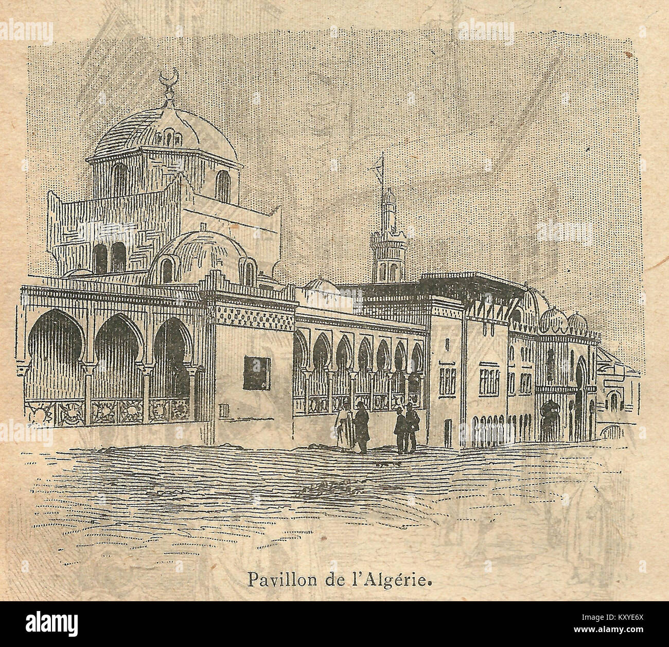 Der Pavillon von Algerien auf der Pariser Ausstellung Universelle 1900 zeigte algerische Kunst, Kunsthandwerk und Produkte und veranschaulichte die Kultur- und Kolonialgeschichte in einer internationalen Ausstellung. Stockfoto