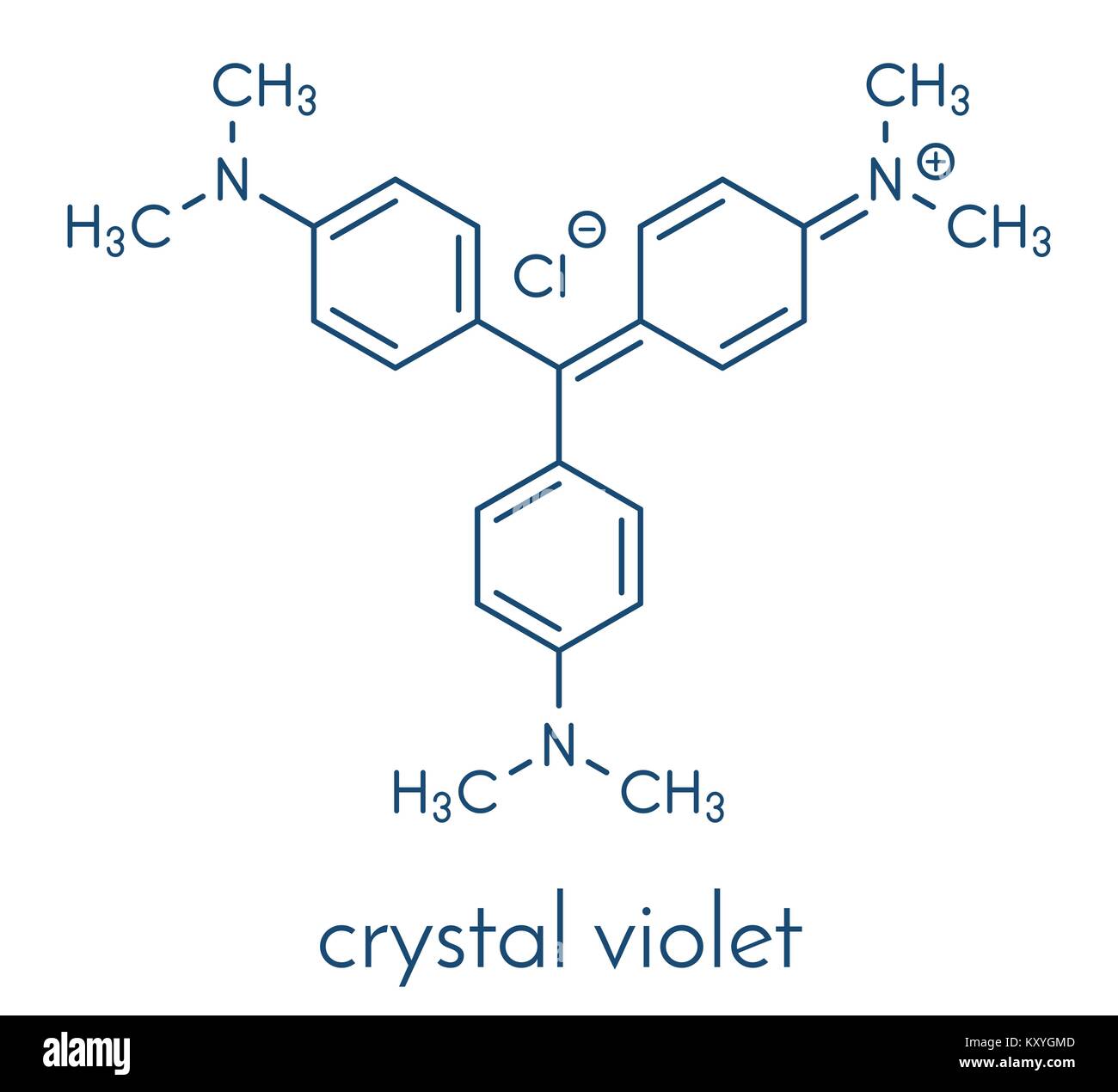 Crystal Violett (gentianaviolett) Molekül. Farbstoffmolekül in Gram-färbung eingesetzt. Skelettmuskulatur Formel. Stock Vektor