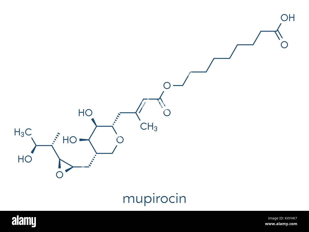 Mupirocin (pseudomonic Säure) Antibiotikum Medikament Molekül. Aktuell gegen gram-positive Bakterien verwendet. Skelettmuskulatur Formel. Stock Vektor