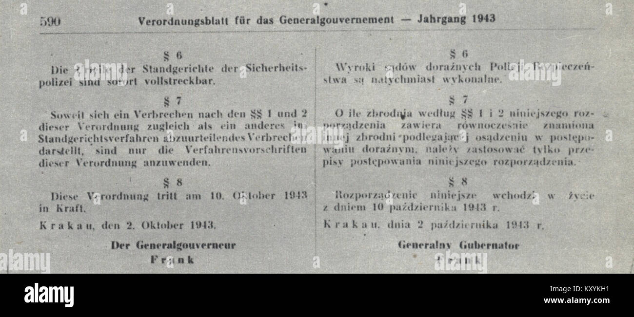 Hans Frank die Verordnung über den Kampf gegen die Versuche der Deutschen Plan des Wiederaufbaus im Generalgouvernement 02 zu gefährden Stockfoto