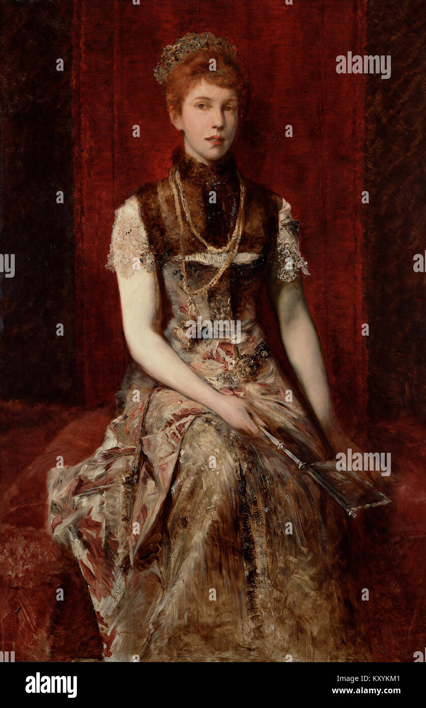 Ein Gemälde von Hans Makart, einem renommierten österreichischen Künstler des 19. Jahrhunderts. Seine Werke sind bekannt für ihren dramatischen und raffinierten Stil, der oft historische oder mythologische Szenen darstellt. Stockfoto