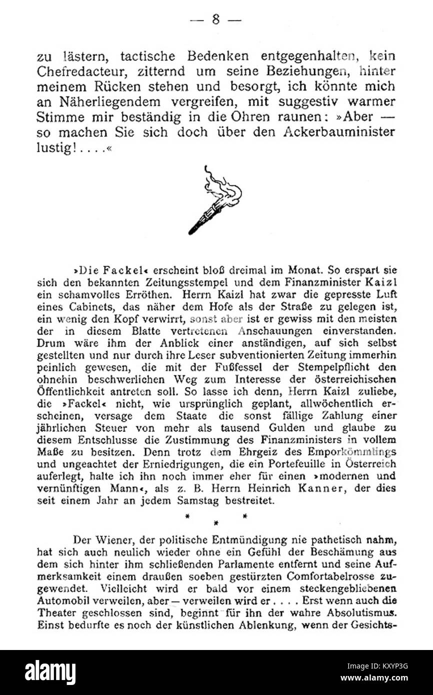Fackel Kraus ist ein künstlerisches Werk aus dem Jahr 1899, das die bildenden Kunststile und das kulturelle Erbe des späten 19. Jahrhunderts widerspiegelt. Stockfoto