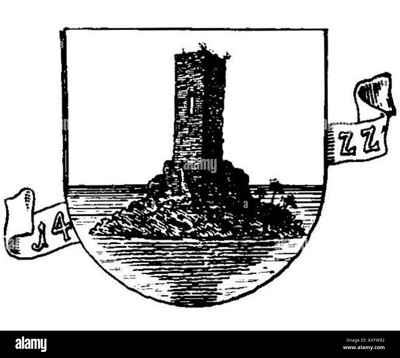 Das Wappen von Kruszwica, wie es Vossberg 1866 beschrieb, ist ein Wappen, das die mittelalterlichen Ursprünge und den historischen Status der Stadt in Polen repräsentiert. Stockfoto