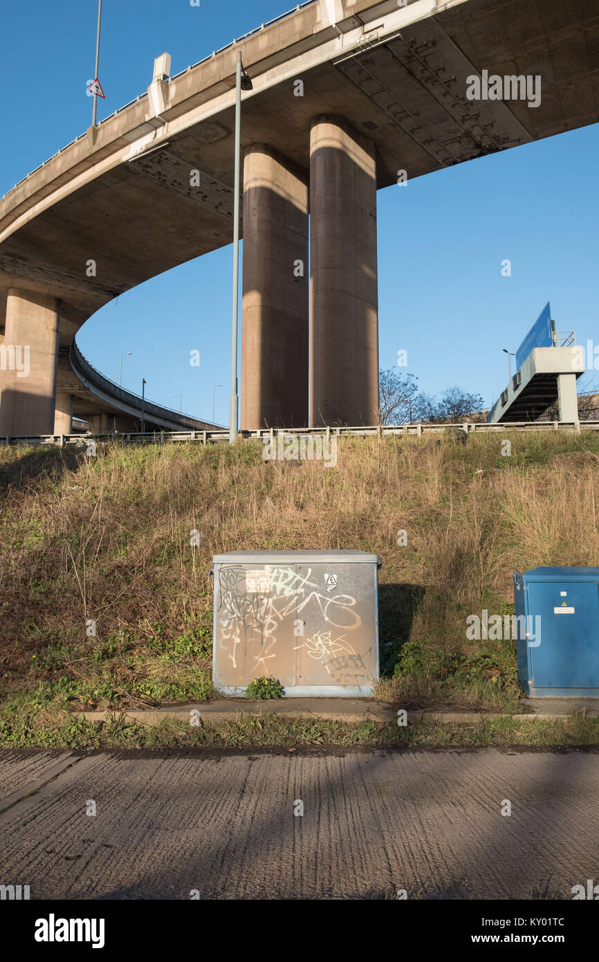 Spaghetti Abfahrt A38 (M) Birmingham Ring Road Beton Kies Hil Interchange River Tame Stockfoto