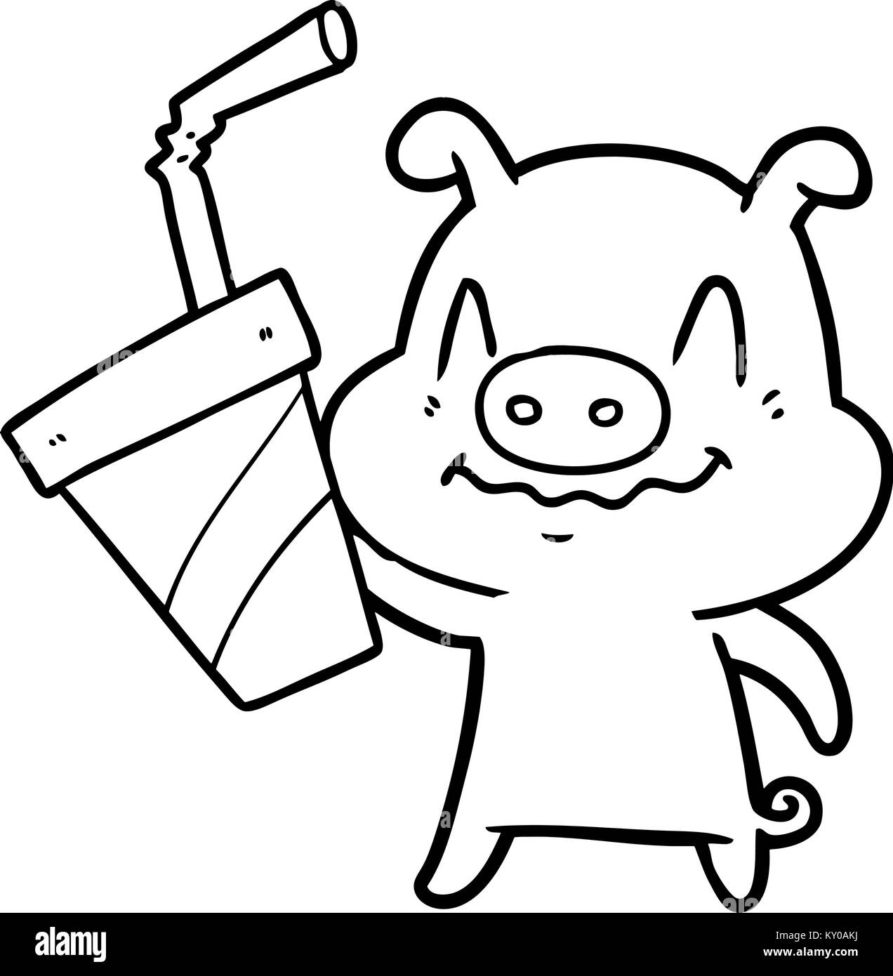 Nervös cartoon Schwein mit riesigen Soda Stock Vektor