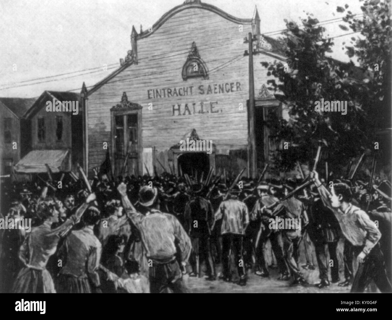 Homestead Streik-Mob angreifenden Pinkerton Männer Stockfoto
