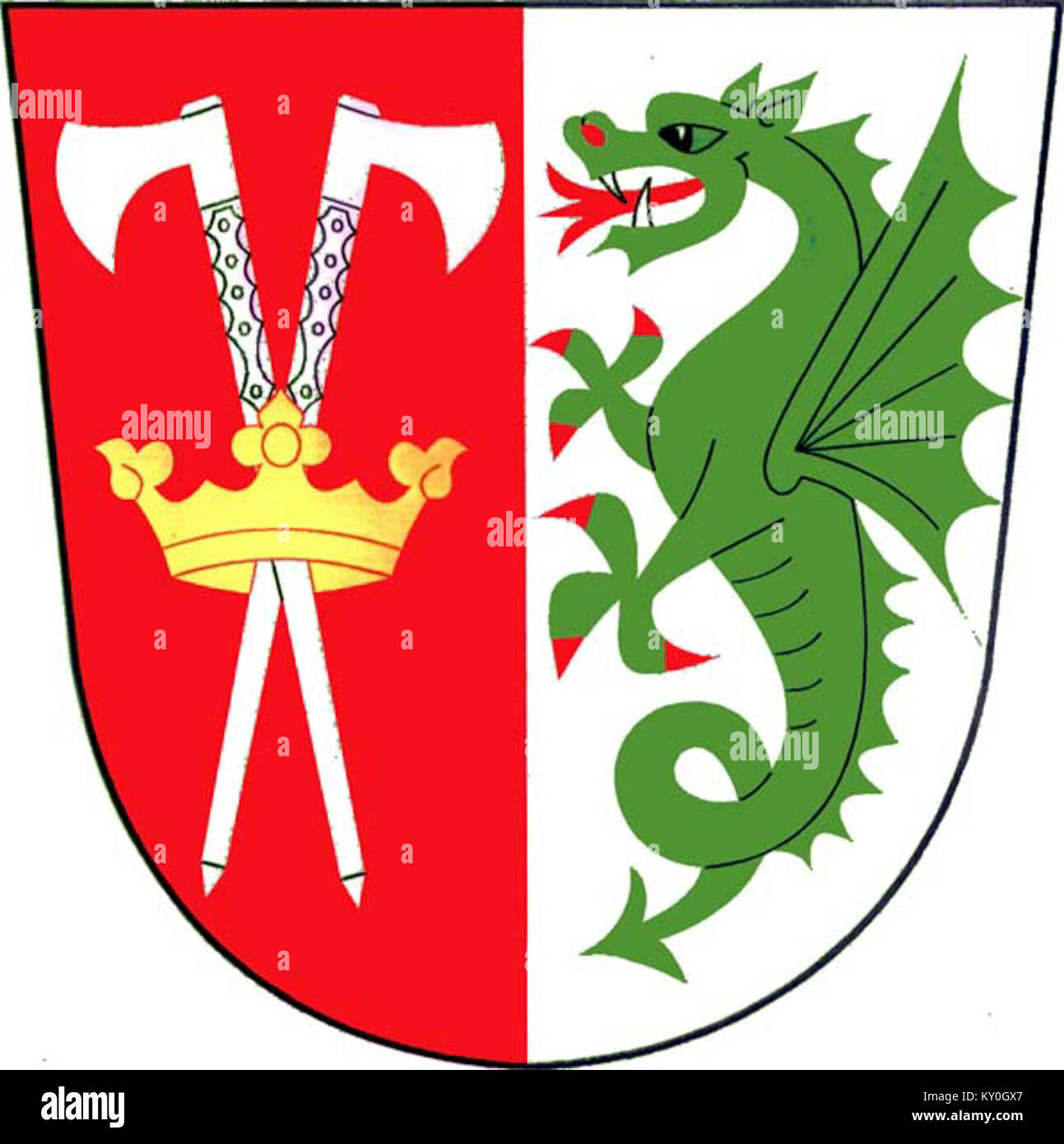 Das Wappen von Hošťka stellt das Gemeindewappen von Hošťka dar und symbolisiert die lokale Identität, das Erbe und die offizielle kommunale Autorität. Stockfoto