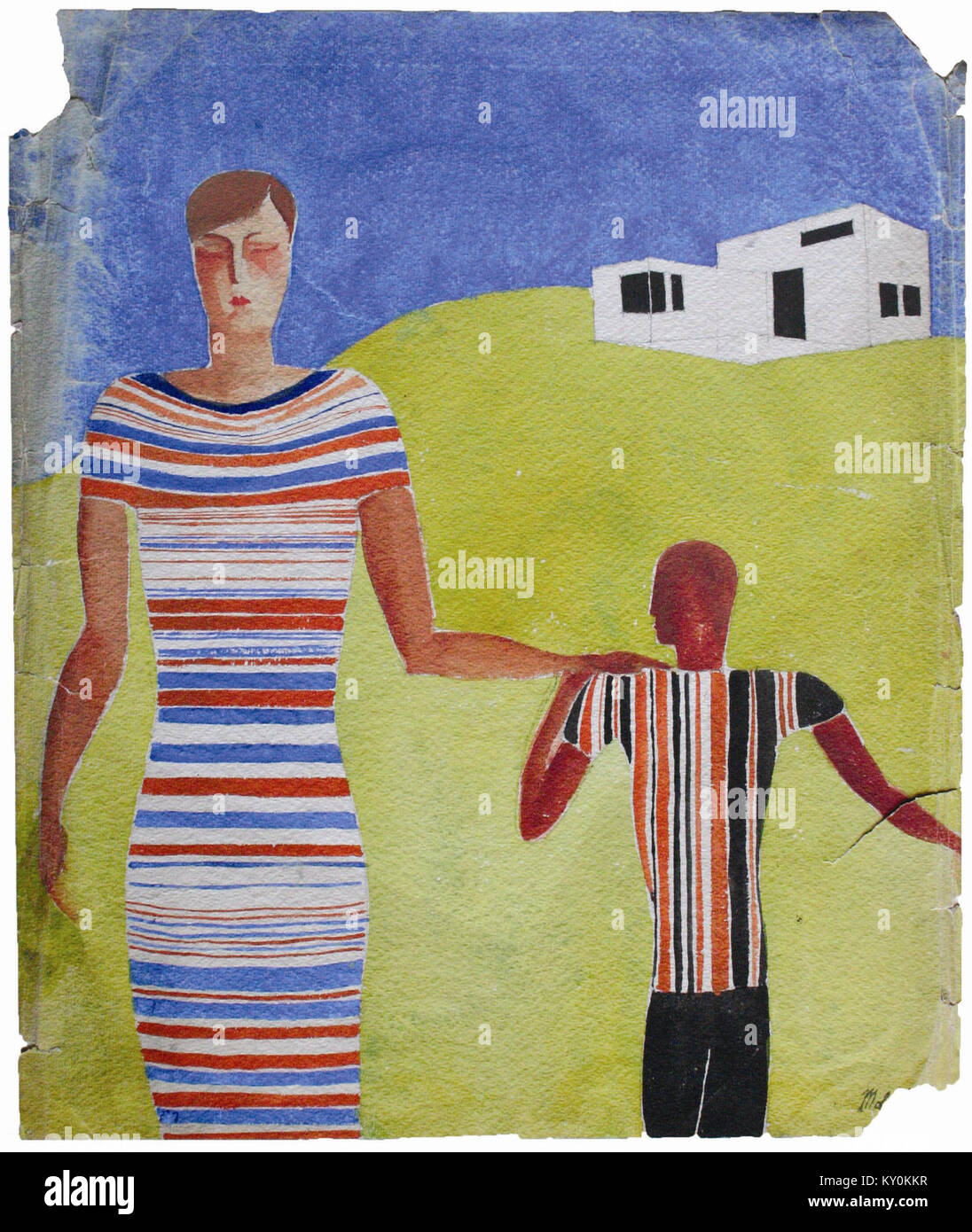 „Two Figures“ von Farkas Molnár ist ein bemerkenswertes Kunstwerk, das die Kunst des Künstlers in der Darstellung menschlicher Formen mit unterschiedlichen Ausdrücken und Körpersprache zeigt. Das Stück zeigt seine Konzentration auf die emotionale Tiefe der Motive. Stockfoto