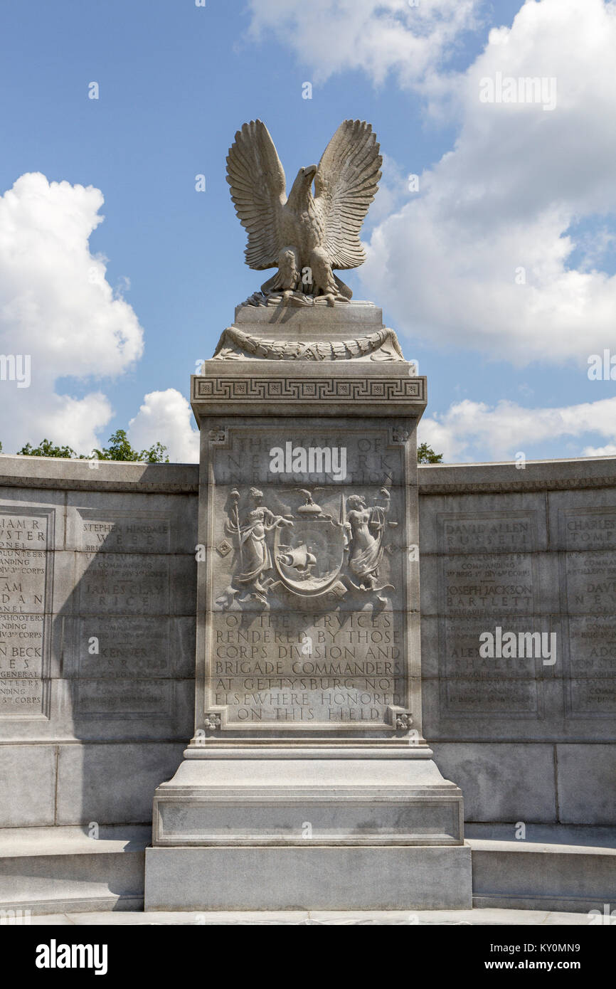 Der Staat New York Hilfs Denkmal, Gettysburg National Military Park, Pennsylvania, United States. Stockfoto