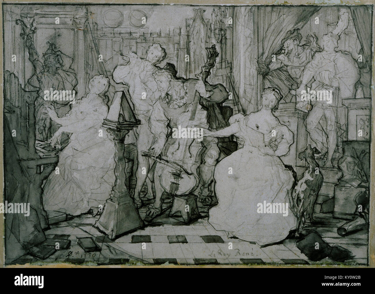 „Le Roy René“ von Ferdinand-Victor-Eugène Delacroix veranschaulicht historische Themen in seinem romantischen Stil und betont Komposition, Farbe und künstlerischen Ausdruck. Stockfoto