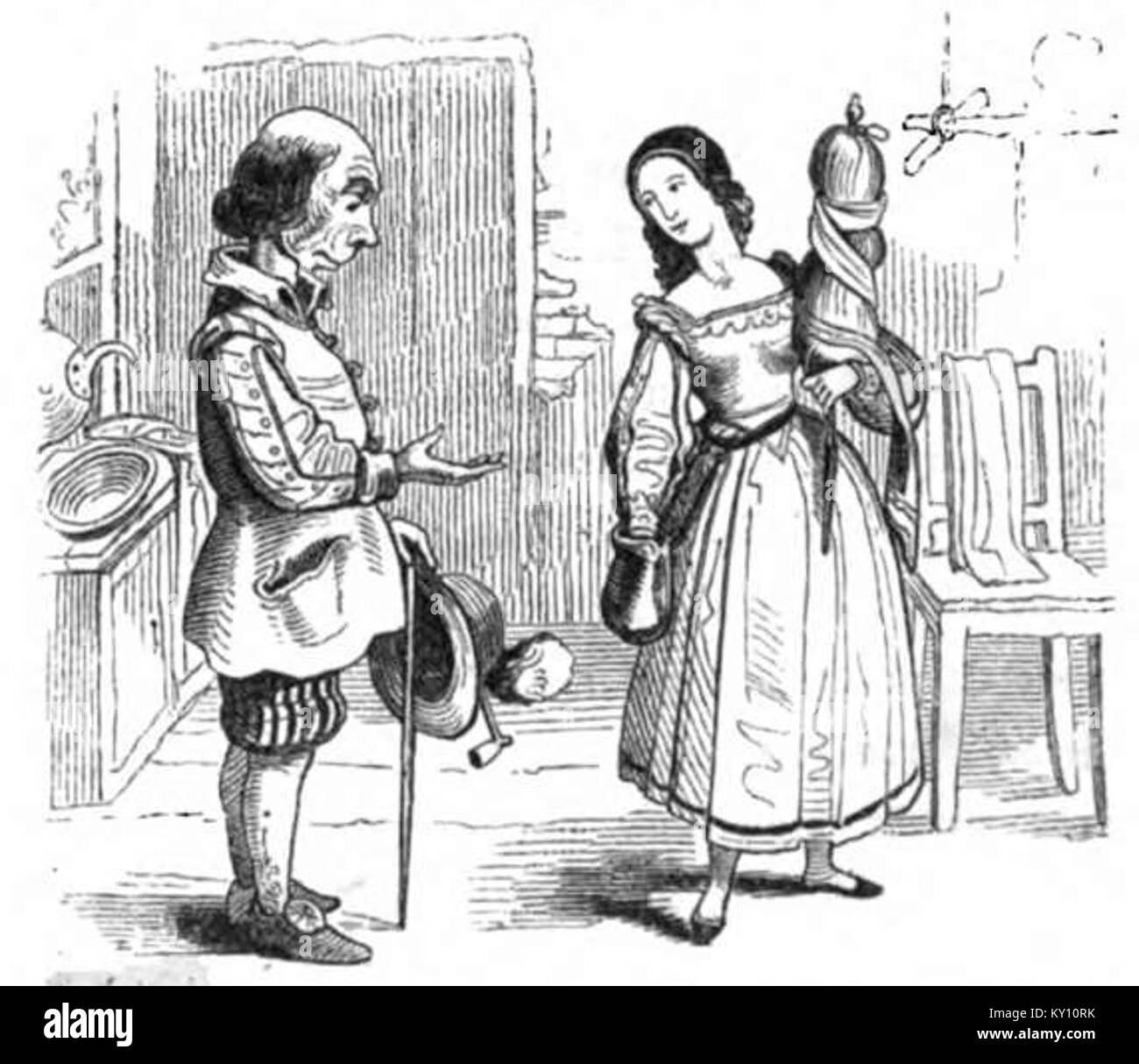 Dieses Bild aus der deutschen Satirezeitschrift Fliegende Blätter zeigt eine satirische Illustration aus der Ausgabe 1067, die kulturelle und politische Kommentare des 19. Jahrhunderts widerspiegelt. Stockfoto