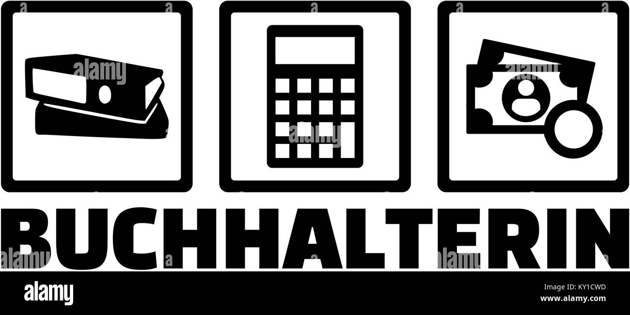 Buchhalter Symbole mit weiblichen deutschen Berufsbezeichnung Stockfoto