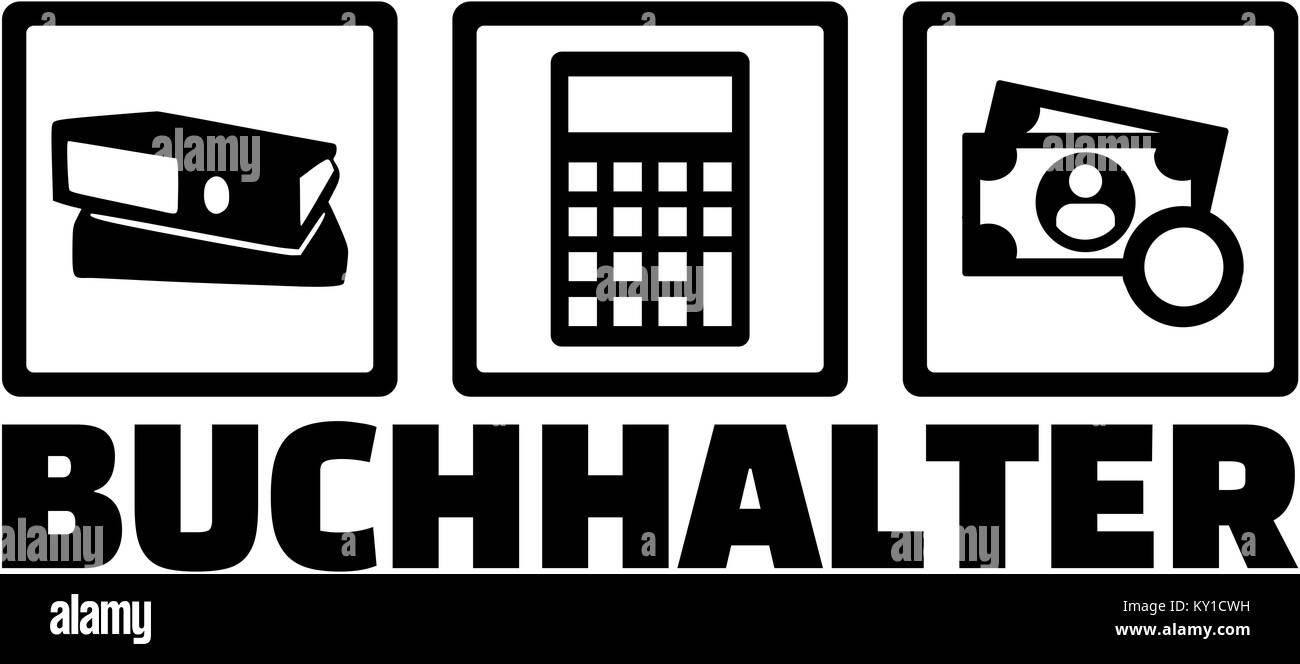 Buchhalter Symbole mit deutschen Berufsbezeichnung Stockfoto