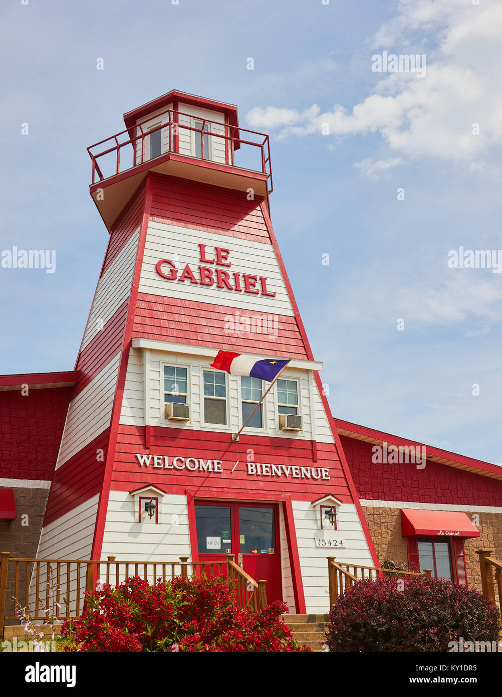 Le Gabriel ein Französisches Restaurant serviert auch traditionelle Akadische Essen, Cheticamp, Cape Breton Island, Nova Scotia, Kanada Stockfoto