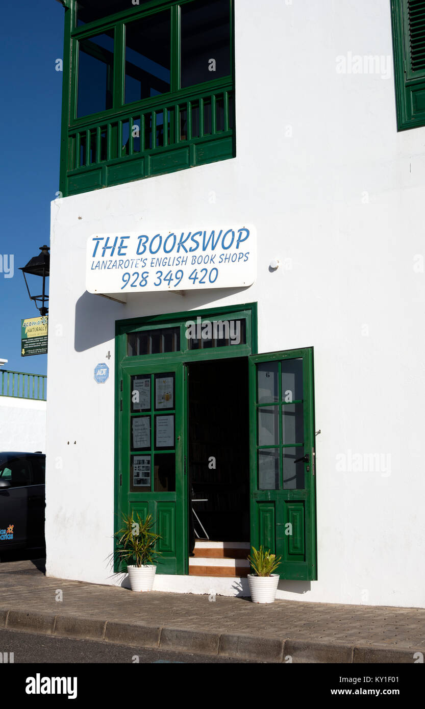 Englisch Buch Swap Shop, Playa Blanca, Lanzarote, Kanarische Inseln, Spanien. Stockfoto