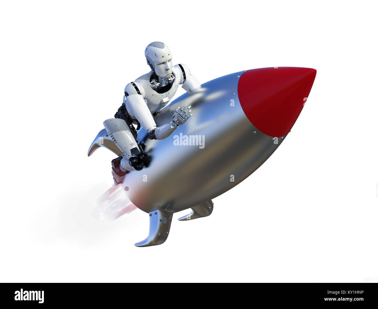 3D-rendering Roboter reiten auf Space Shuttle mit der Geschwindigkeit Stockfoto