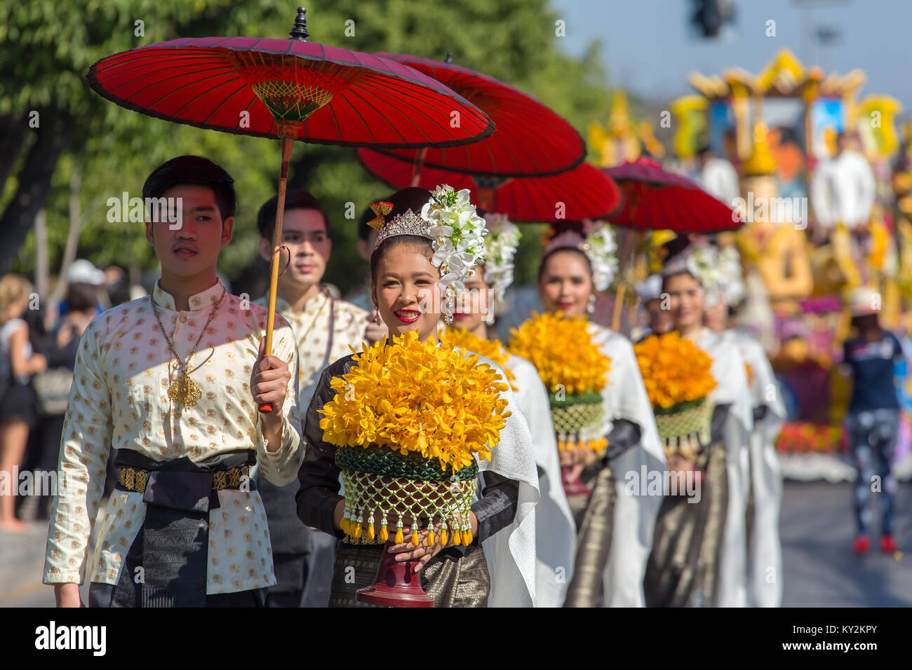 Chiang Mai, Thailand - Februar 4, 2017: Jubiläum Chiang Mai Flower Festival 2017 Eröffnungsfeier. Stockfoto