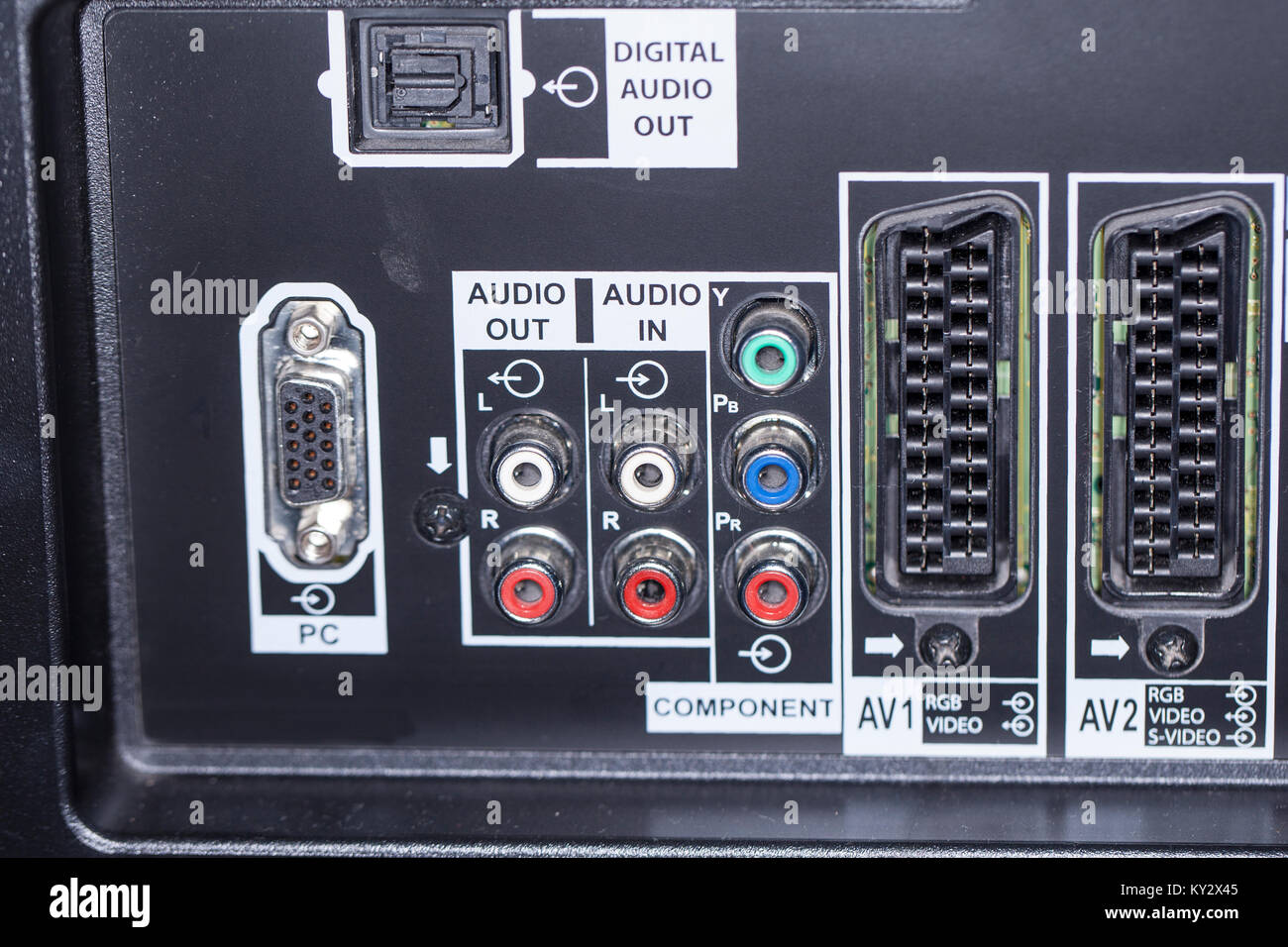 Rückseite des TV, Kabel-Eingang, in der Nähe Stockfoto