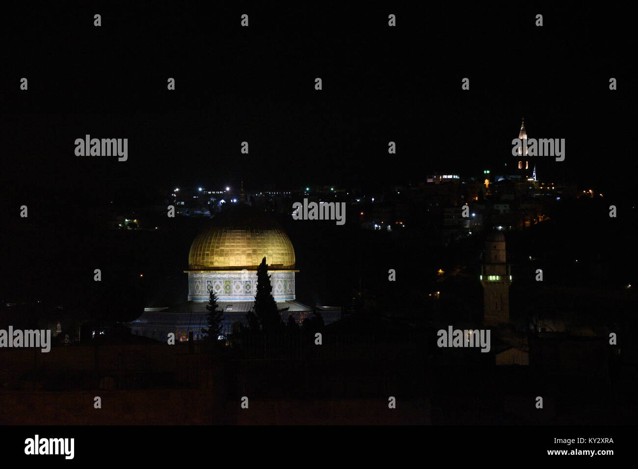 Die goldene Kuppel des Rock in der Nacht, Jerusalem, Israel Stockfoto