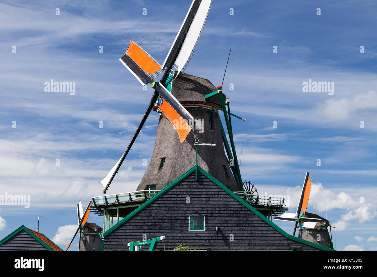 Zaanse Schans. Historische Stadt in Nordholland mit Open-air Museum. Die Windmühlen, Stockfoto