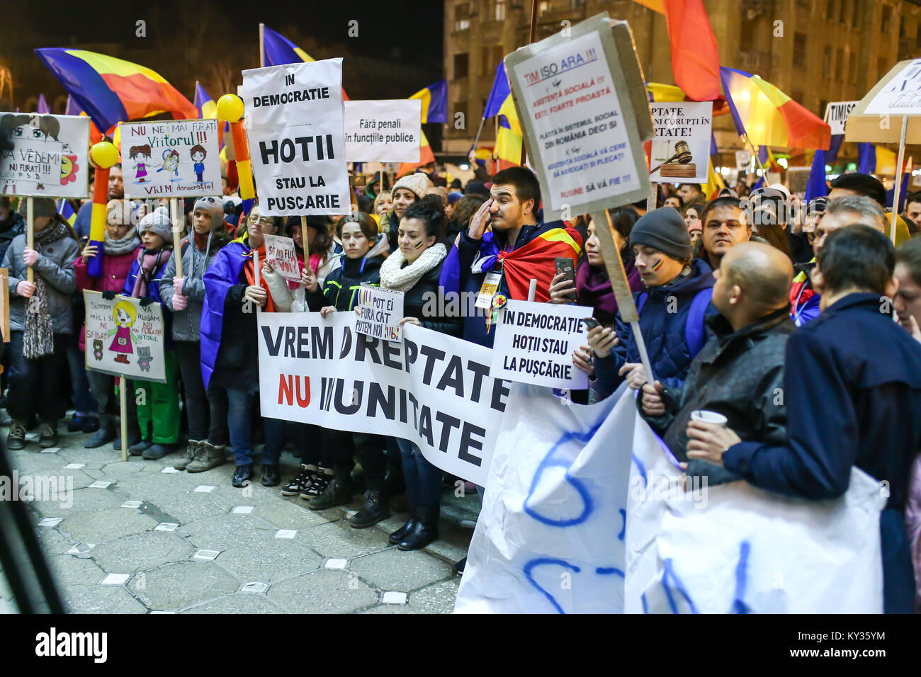 Timisoara, Rumänien - Proteste gegen Regierung Amnestiegesetz Stockfoto
