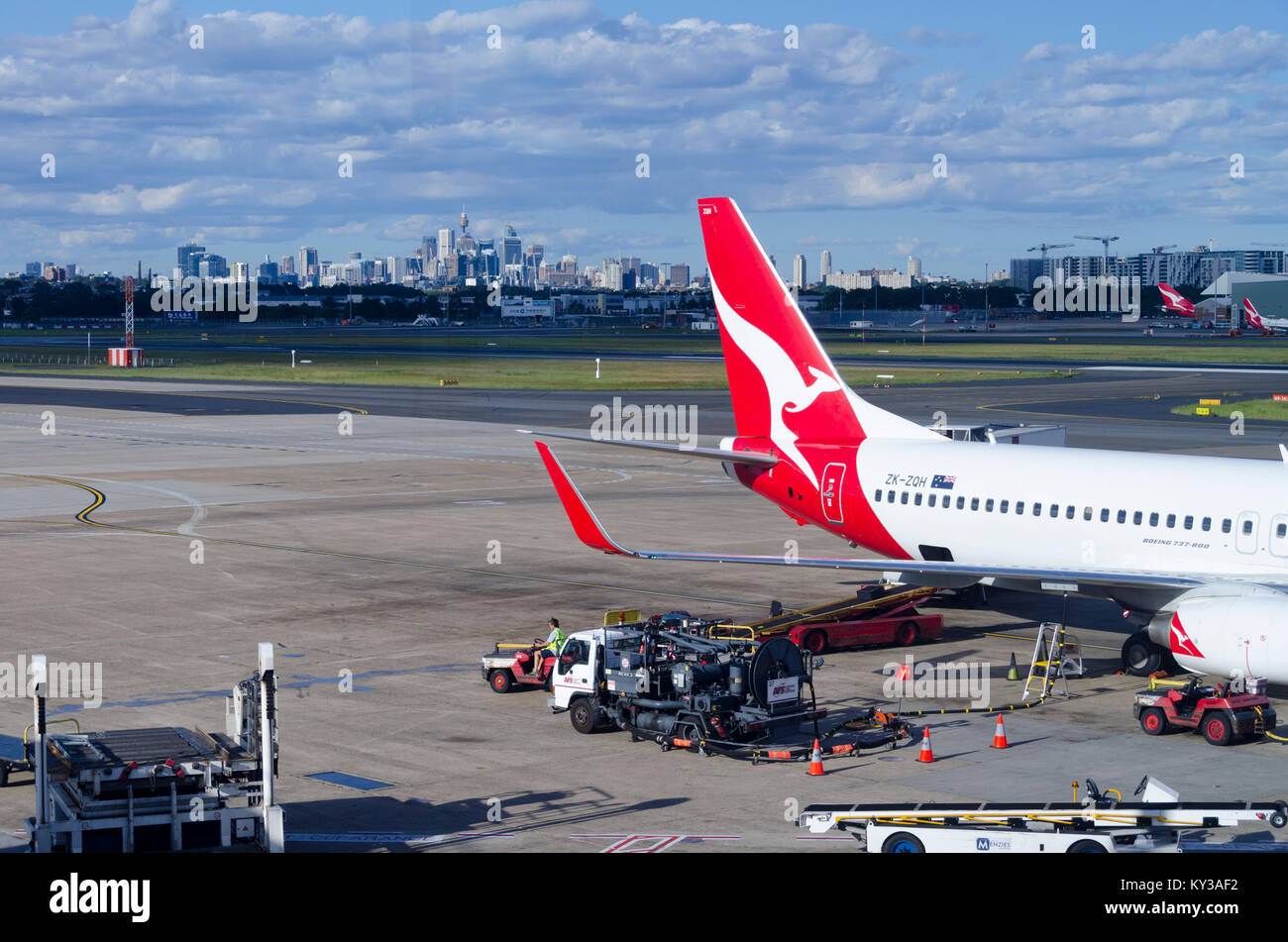 Qantas Flugzeug in Sydney Kingsford Smith Flughafen, New South Wales, Australien Stockfoto