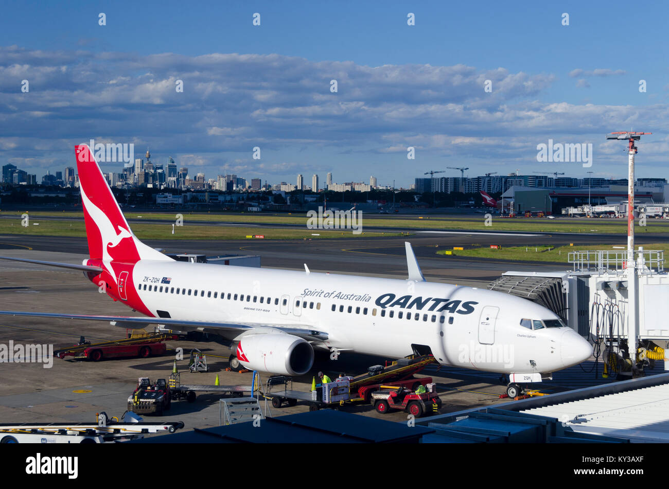 Qantas Flugzeug in Sydney Kingsford Smith Flughafen, New South Wales, Australien Stockfoto