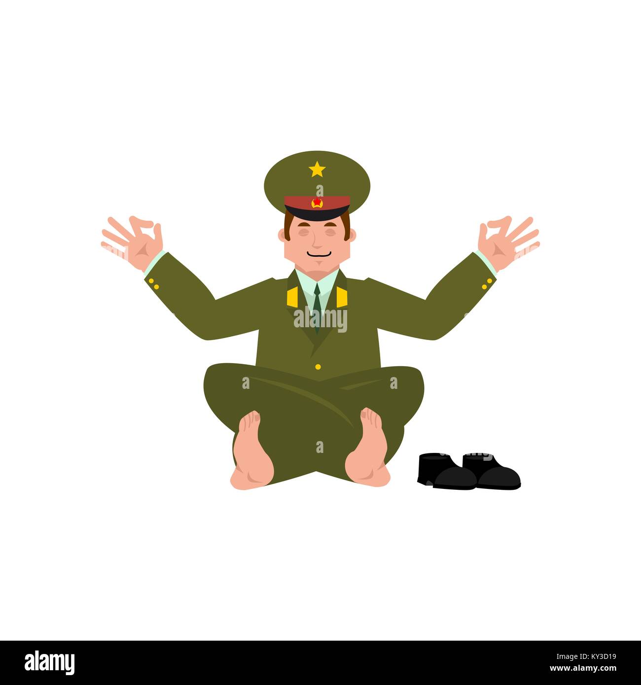 Russische Offizier Yogi. Soldat Yoga. Entspannung und Meditation Militärs in Russland. Abbildung 23. Februar. Verteidiger des Vaterlandes Tag. Armee holid Stock Vektor