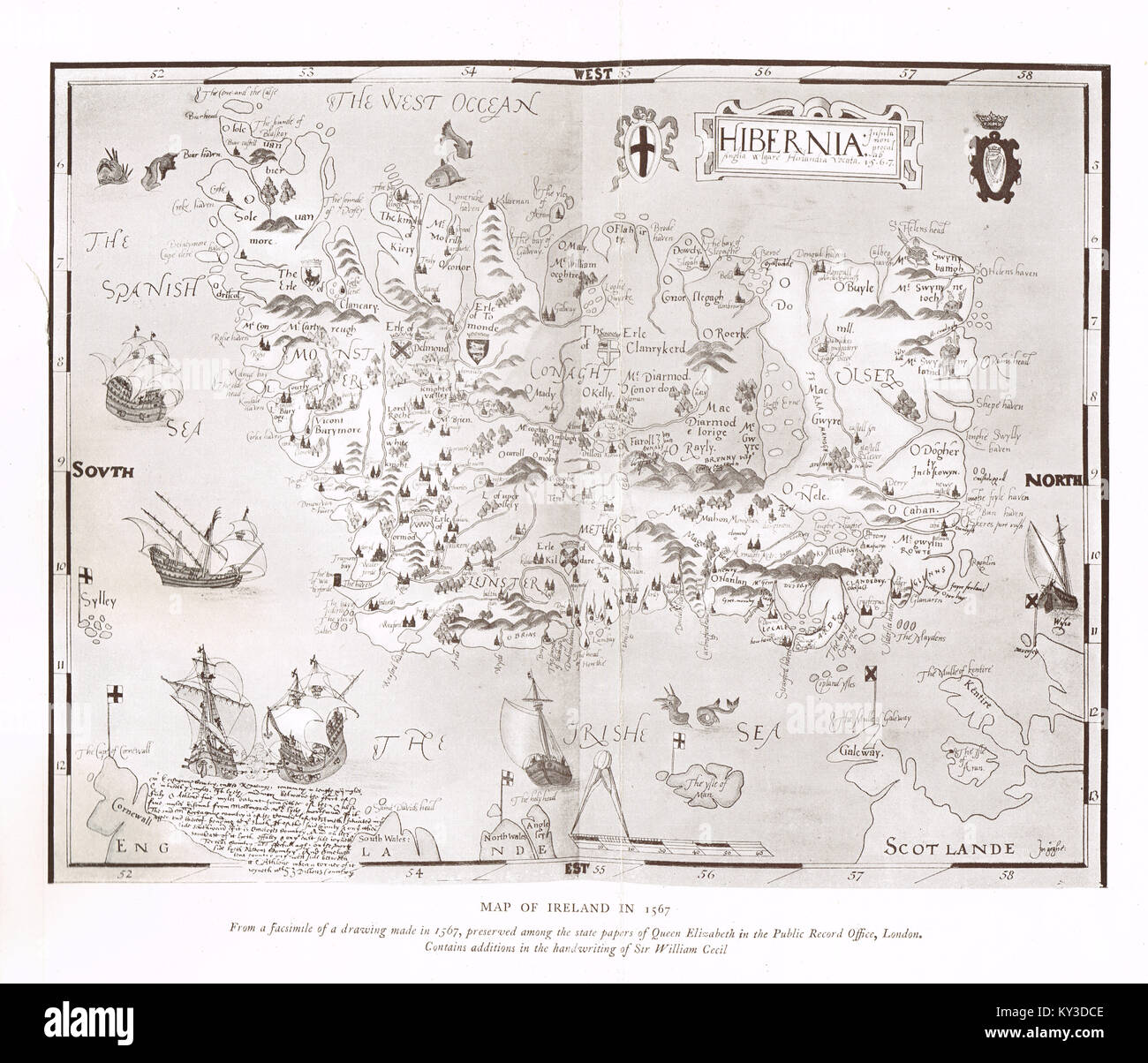 Illustrierte Karte von Irland in 1567 Stockfoto
