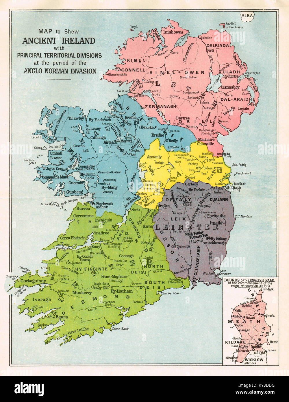 Karte von Irland, in der Periode der anglo-normannischen Invasion Stockfoto