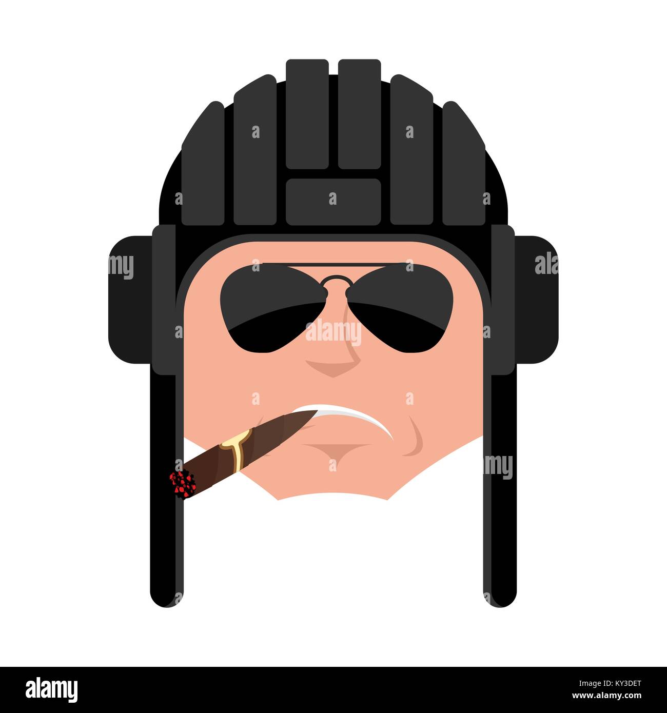 Tankman Cool ernst Avatar emoji. Russischer Soldat rauchen Zigarre emotion Avatar. Strenge Tankman Militärs in Russland. Abbildung 23. Februar. Defe Stock Vektor