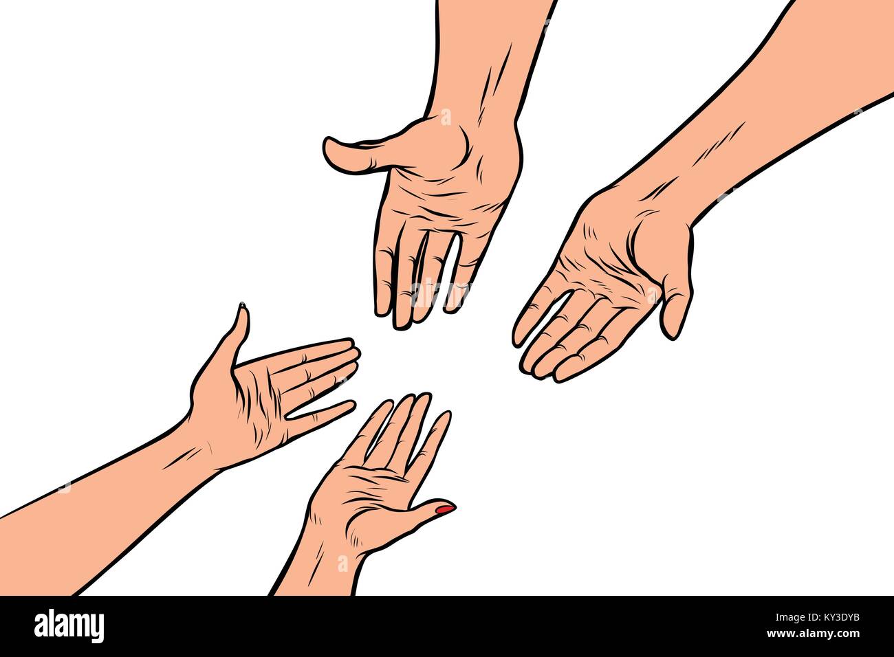 Männliche und weibliche Hände auf weißem Hintergrund Stock Vektor
