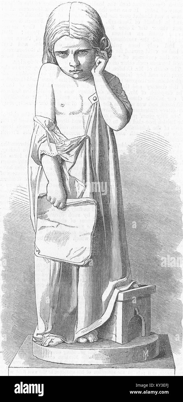 Kinder schwierige Lektion, Marmor statue 1865. Illustrated London News Stockfoto
