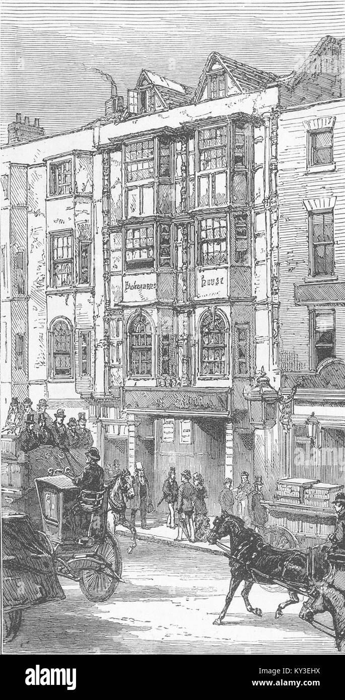 Die Londoner Shakespeare House, Aldersgate St 1879. Die Grafik Stockfoto
