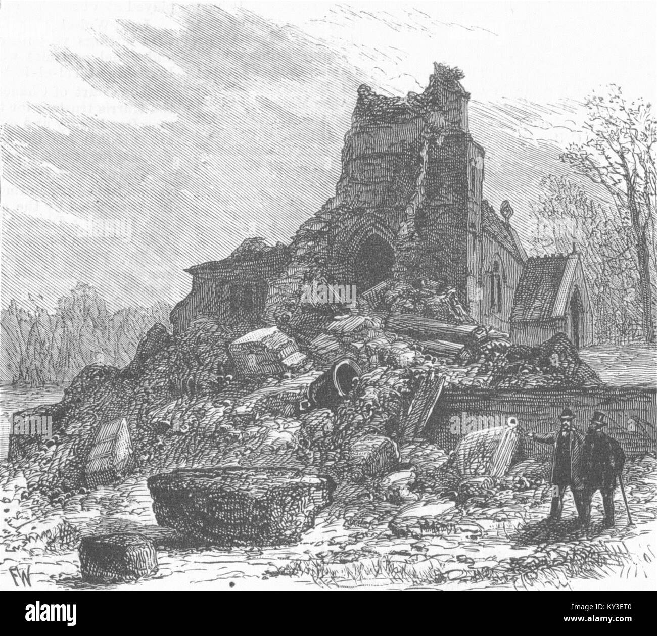 SUFFOLK Ruinen von Freckenham Kirchturm 1883. Illustrated London News Stockfoto