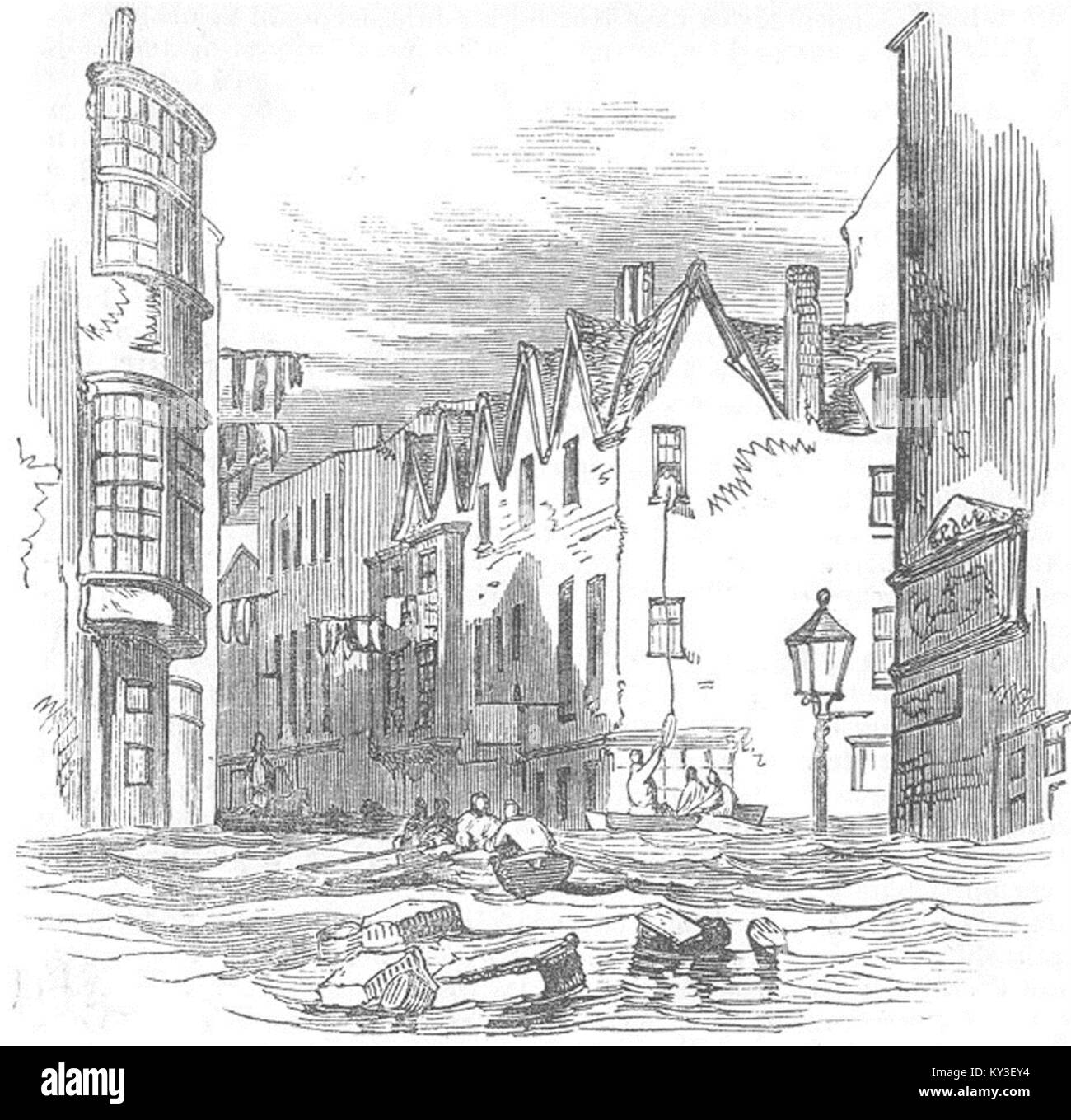 Irland Boote liefert, die während der Flut, Cork 1853. Illustrated London News Stockfoto