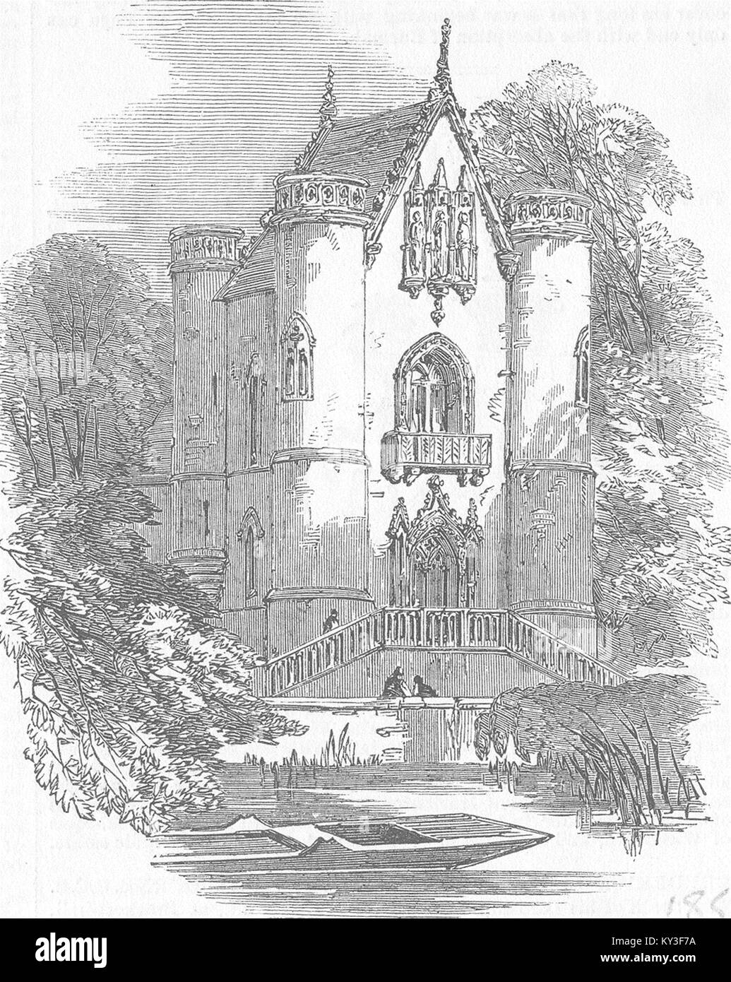 CHANTILLY Chateau de la Reine Blanche, Wald von 1853. Illustrated London News Stockfoto