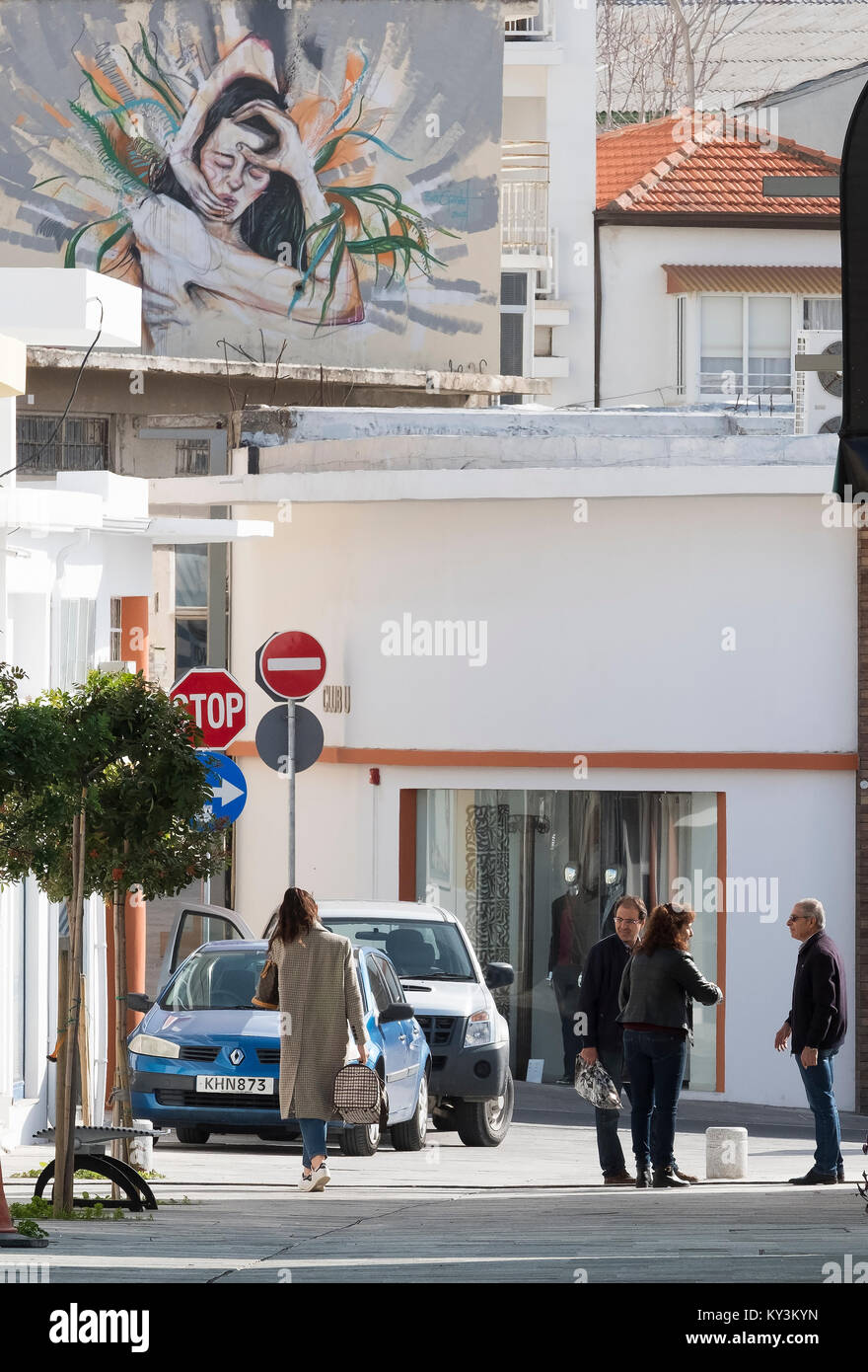 Street Art in der Altstadt von Paphos Pafos 2017 Kulturstadt Europas des Jahres zu feiern. Street Art in Paphos, Altstadt Stockfoto