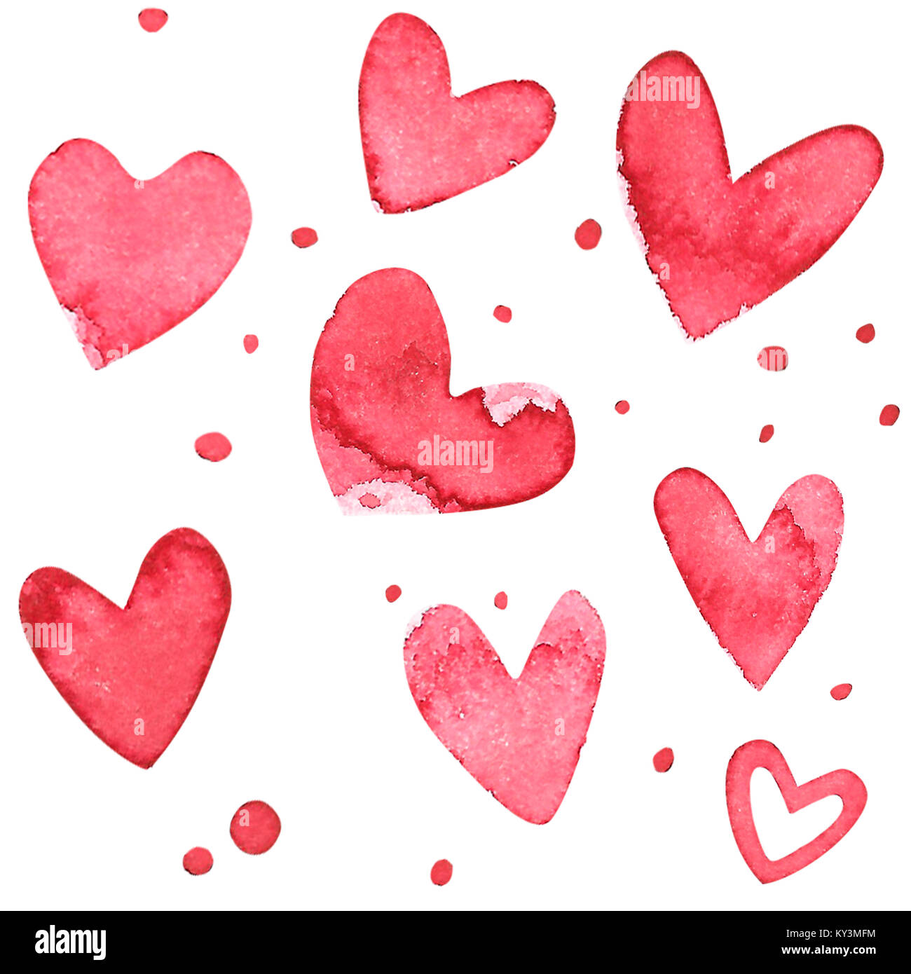 Hand gezeichnet Herzen. Aquarell Rosa Satz von Elementen für den Valentinstag. Scrapbook Design Elemente. Typografie, Poster, Karten, Etiketten, Banner Design gesetzt. Stockfoto