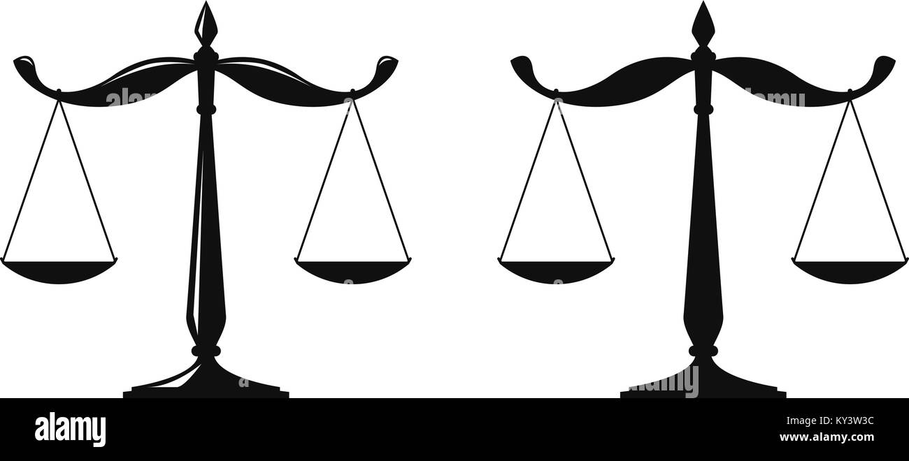 Waage, gerichtlichen Skalen Logo. Notar, Justiz, Rechtsanwalt Symbols. Vector Illustration Stock Vektor
