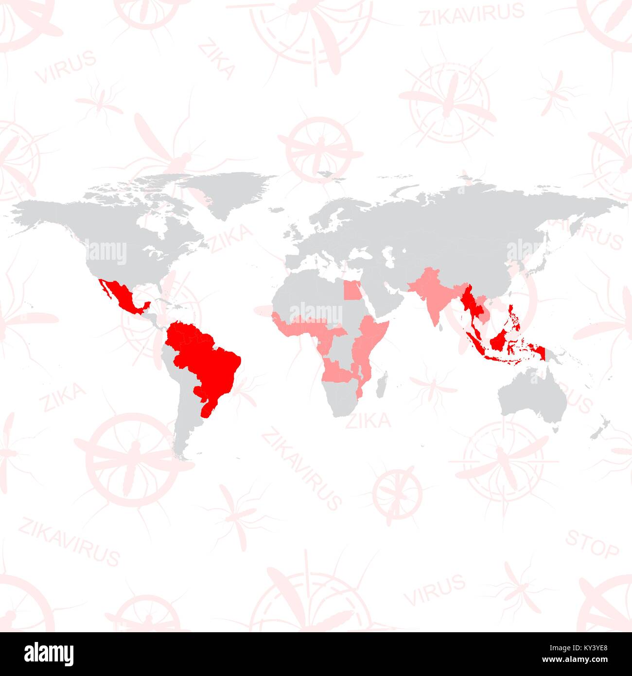Zika Virus. Zika Virus Vektor Weltkarte mit bearbeitbaren Layer. Zika Hintergrund. Stock Vektor