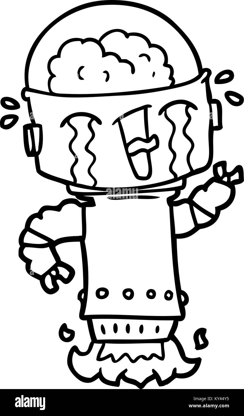 Cartoon weinende Roboter fliegen Stock Vektor