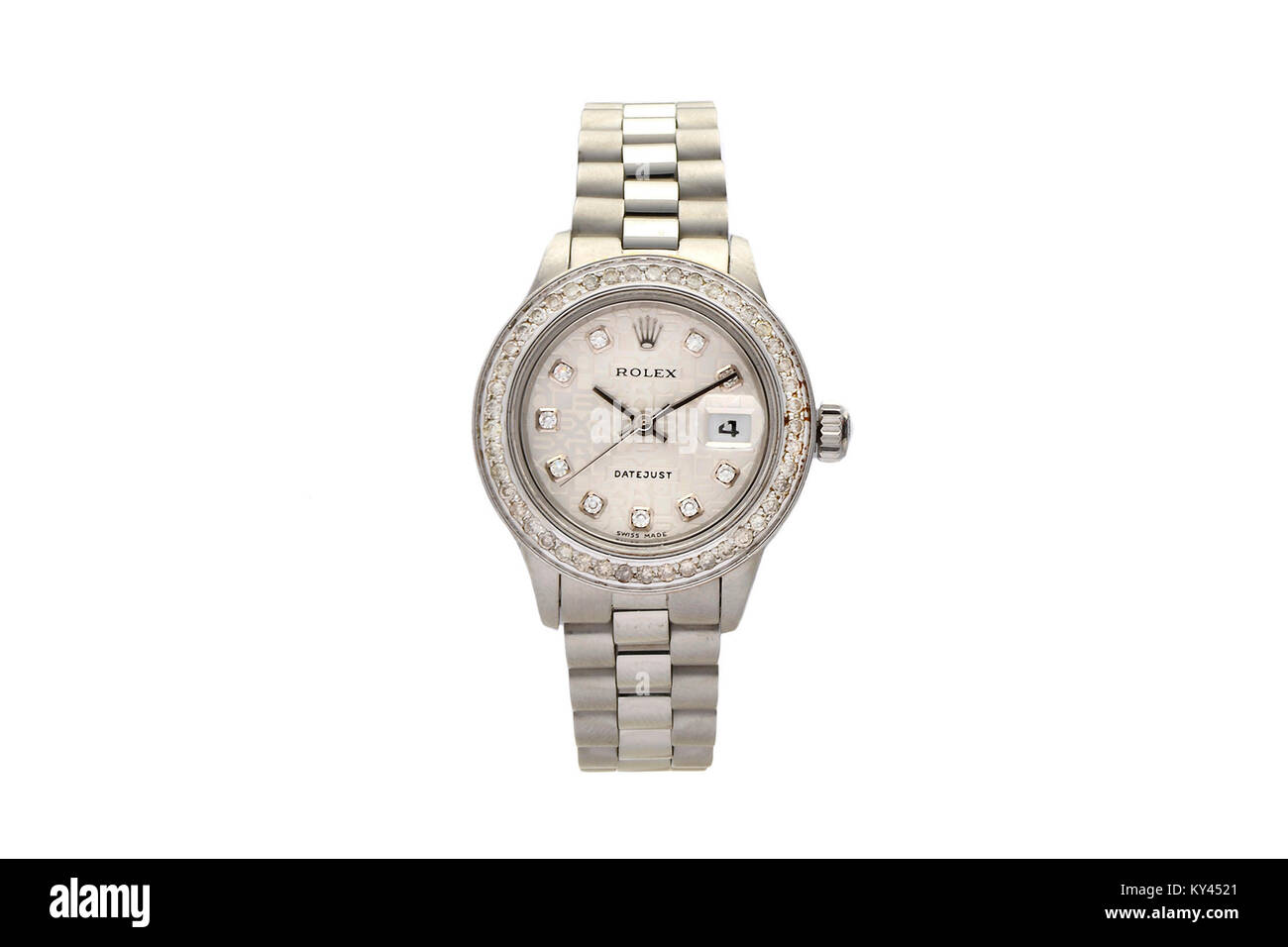 Rolex Datum anpassen Edelstahl mit Diamanten lady Watch mit silber Gesicht Stockfoto