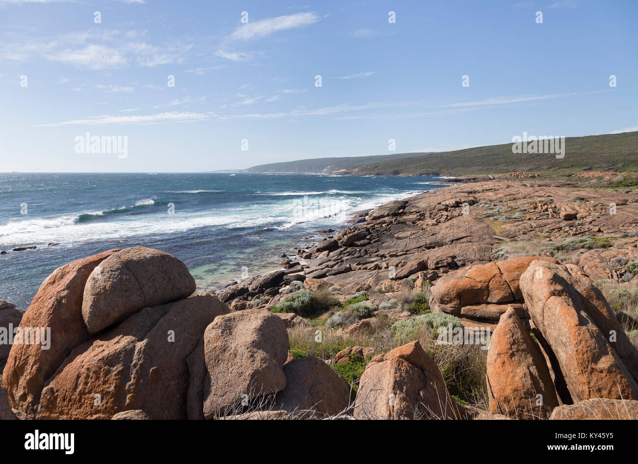 Die herrliche Landschaft, die nord-westlich entlang der Küste von Cape Leeuwin Leuchtturm, Augusta, Western Australia Stockfoto