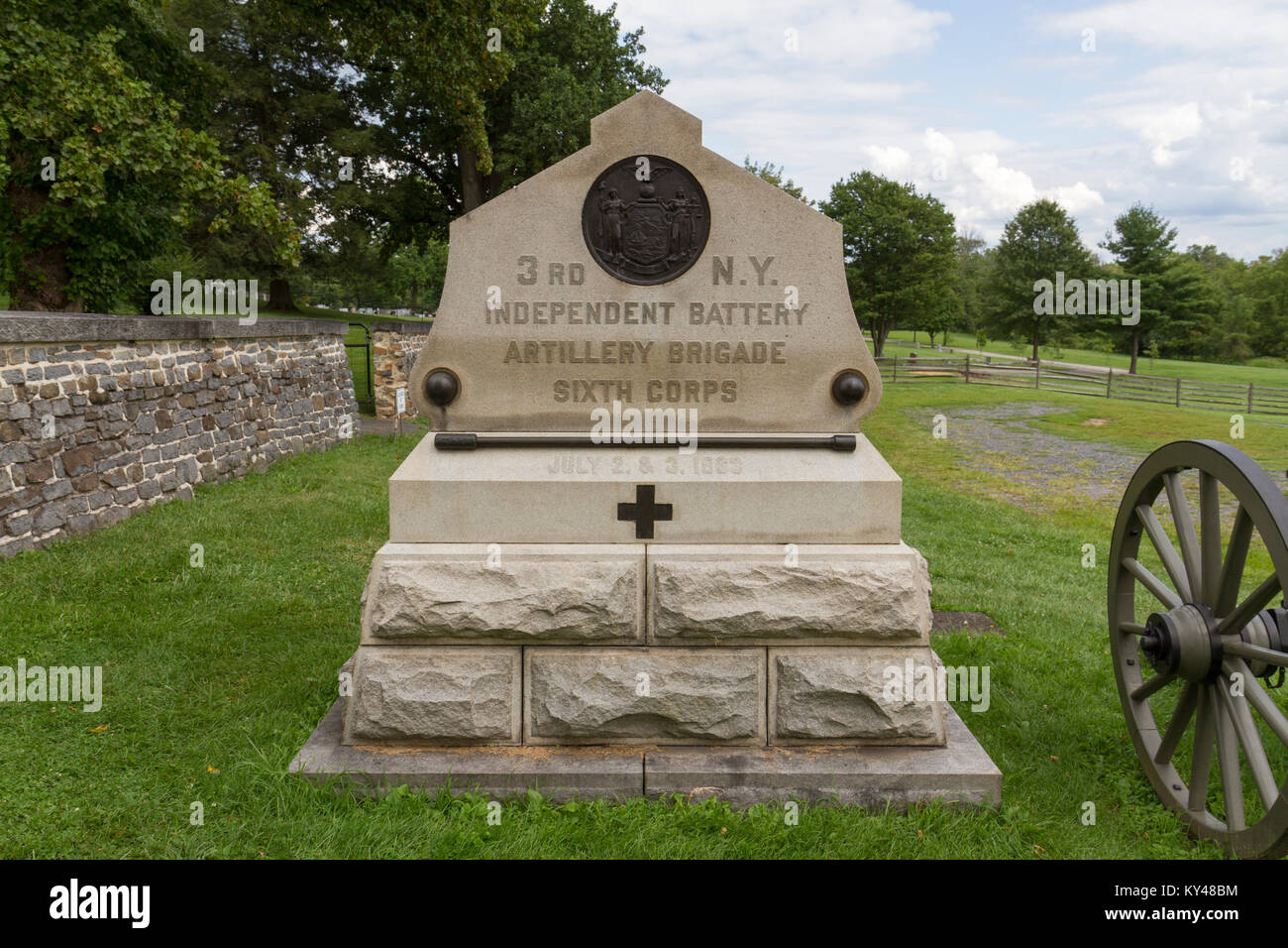 Das Denkmal für die 3. New York unabhängige Batterie, Gettysburg National Military Park, Pennsylvania, United States. Stockfoto