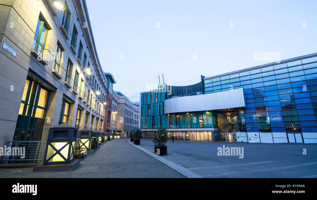 Abendlicher Blick von Conference Square in modernen neuen Finanzviertel in Edinburgh West End, Schottland, Vereinigtes Königreich Stockfoto